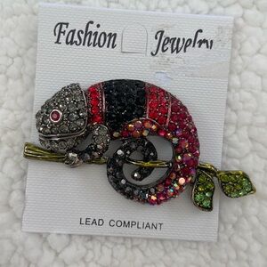 Chameleon rhinestone brooch